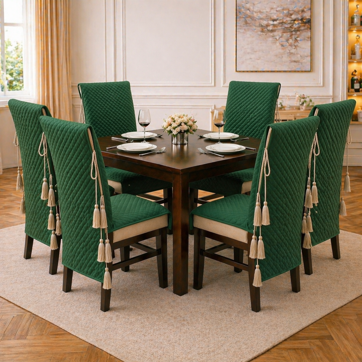 Table Cover (54 x 78 Inches) + 6 Chair Covers,Green
