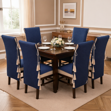 Table Cover (54 x 78 Inches) + 6 Chair Covers,Blue