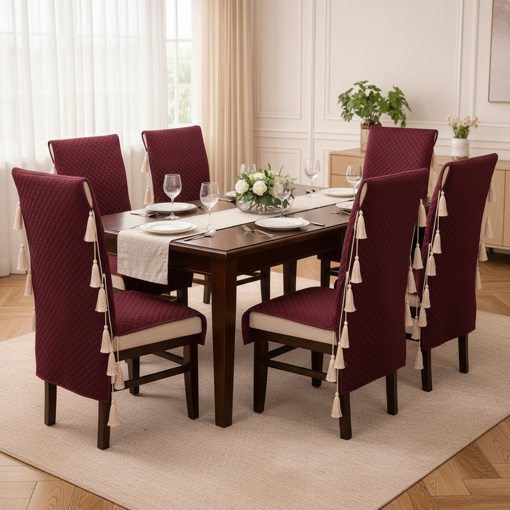 Table Cover (54 x 78 Inches) + 6 Chair Covers,Maroon