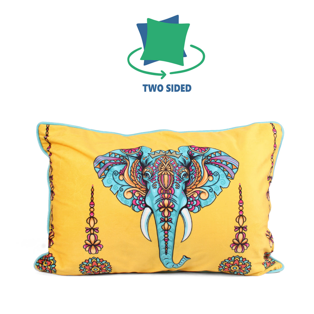 Exotic Elephant Both Sided Printed Velvet Rectangular Cushion Cover with Piping (Set of 2)