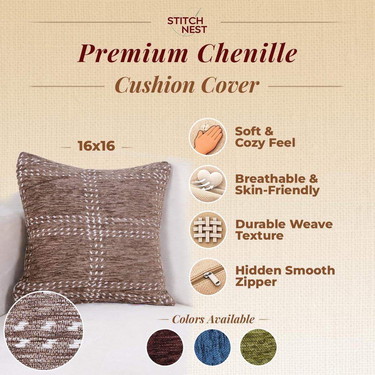 Set of 5 (16x16 inches),Beige