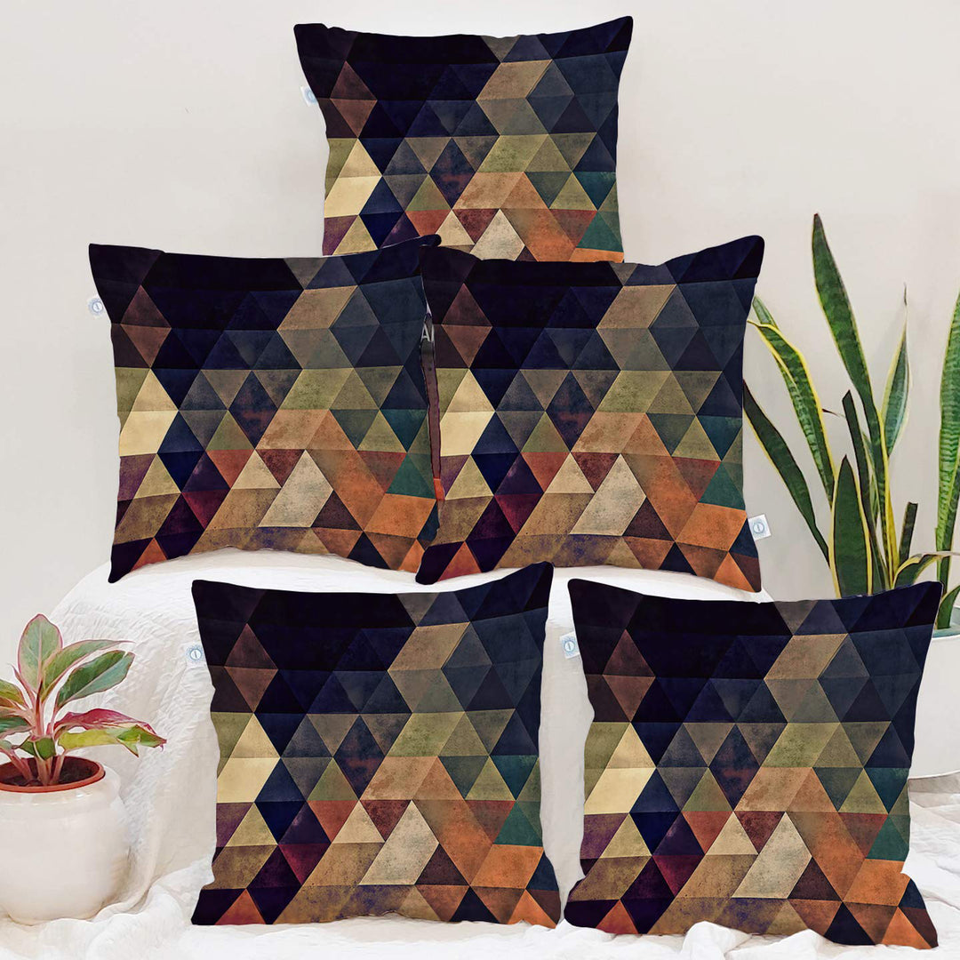 Abstract Geometrical Printed Cotton Canvas Cushion Cover Set of 5
