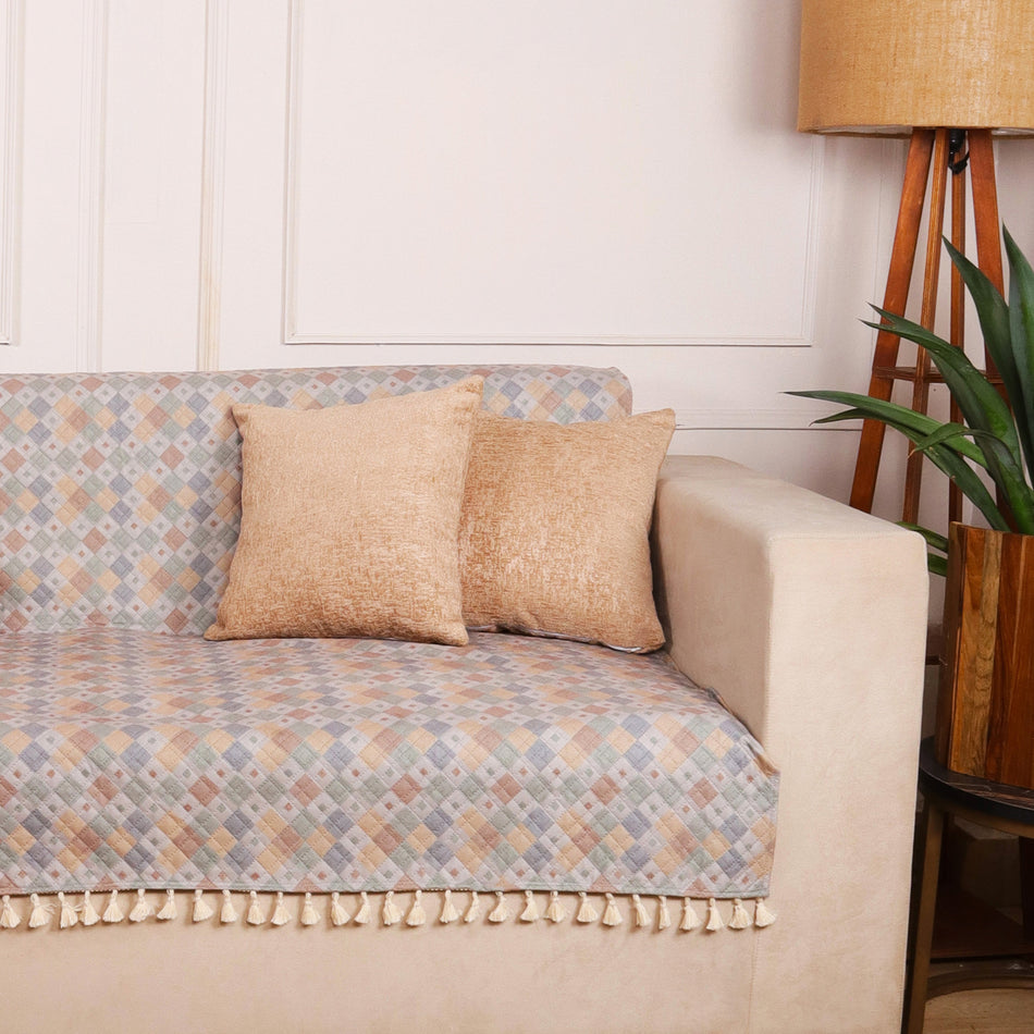 Quilted Velvet Printed Abstract Rhombuses Sofa Cover Set – 1, 2 & 3 Seater