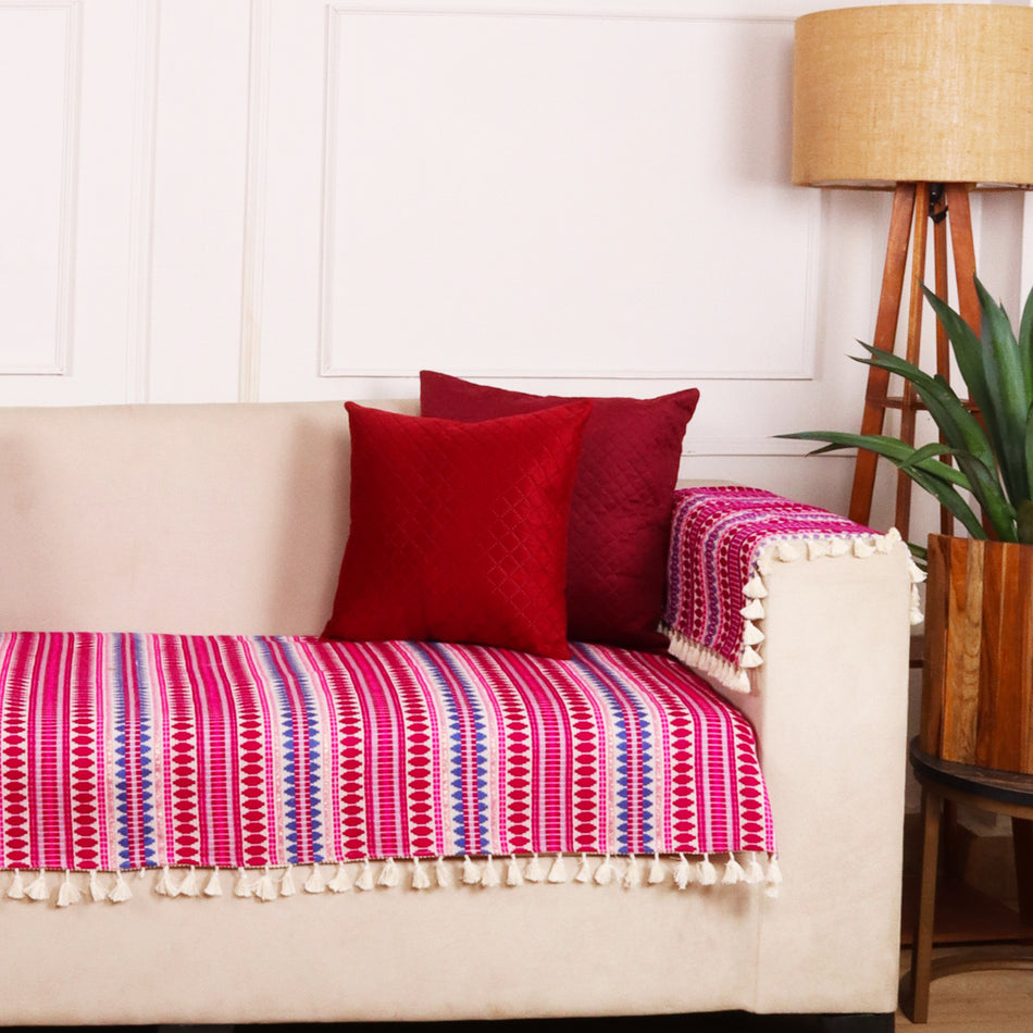 Woven Charm Maroon Sofa Cover & Table Runner Set