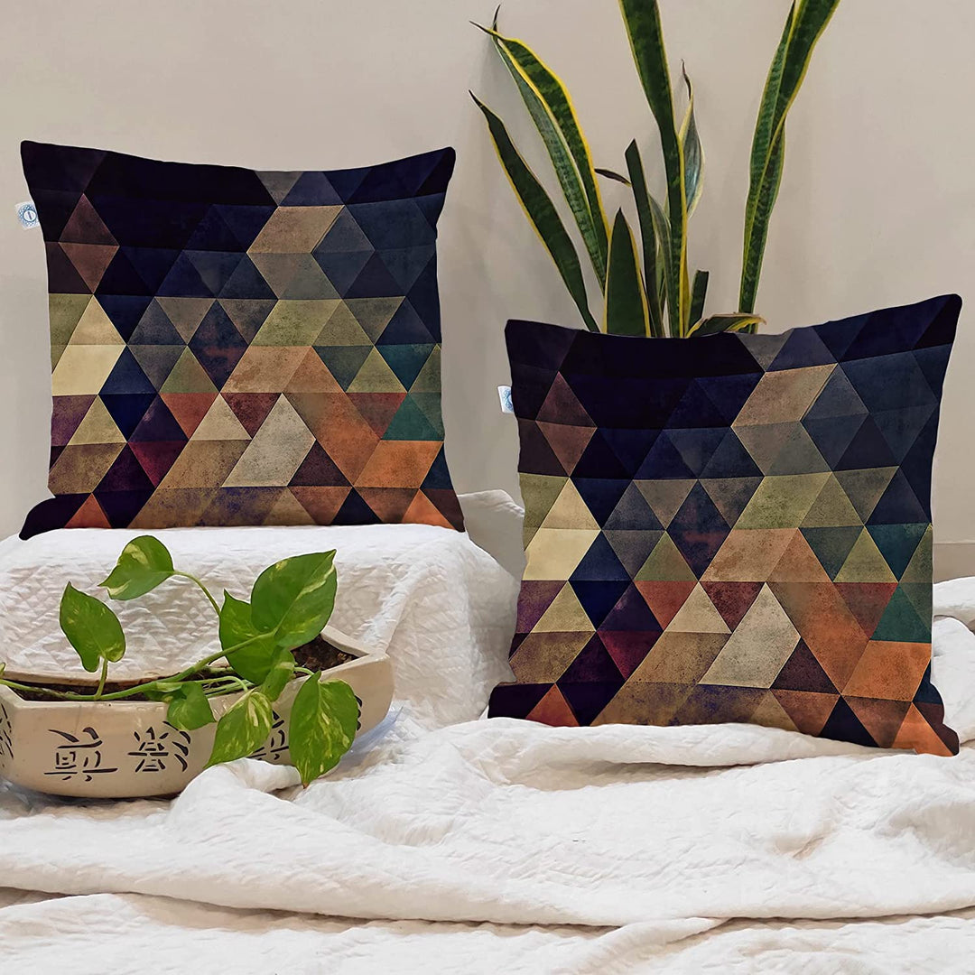 Abstract Geometrical Printed Cotton Canvas Cushion Cover Set of 2