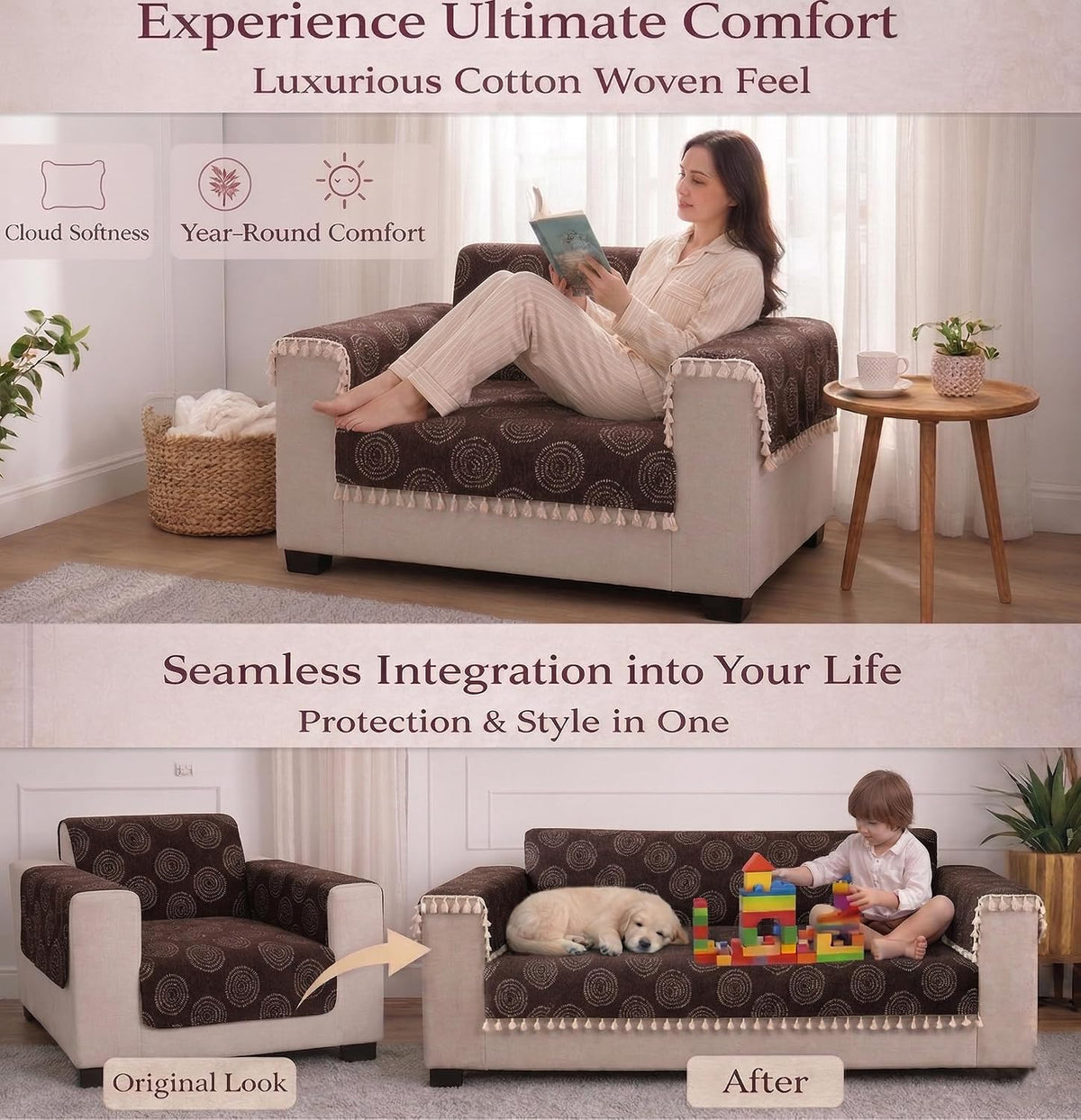 STITCHNEST Artisoul Chenille Sofa Cover 3 Seater Brown - image 2