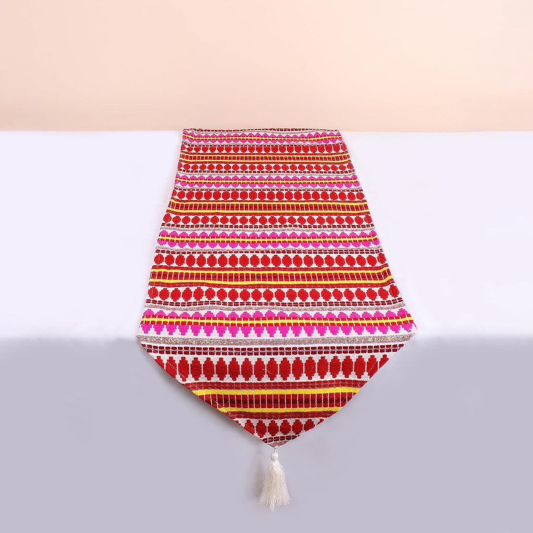Aztec Red Woven Fabric Table Runner with Tassel