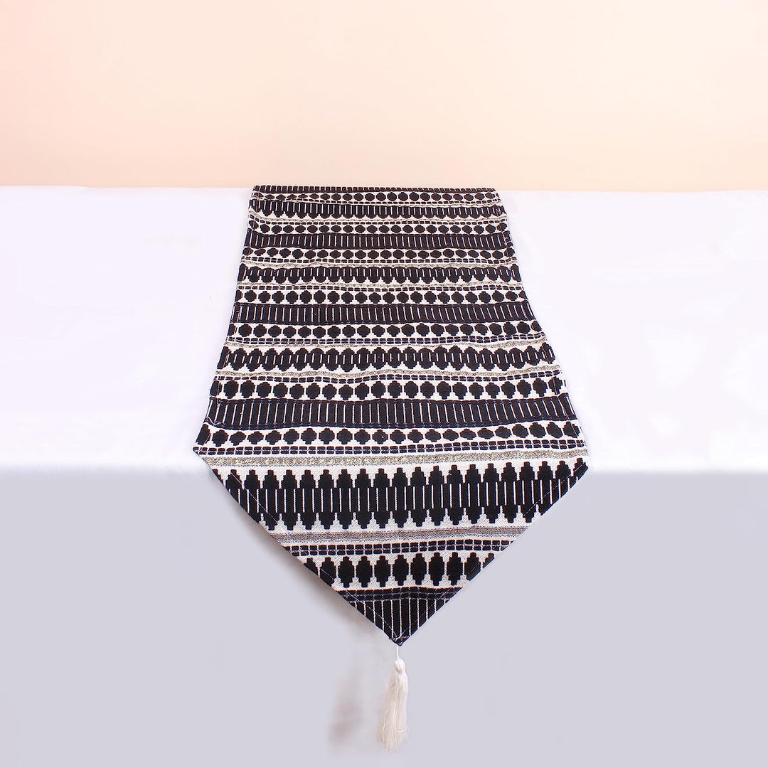 Aztec Black Woven Fabric Table Runner with Tassel