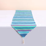 Load image into Gallery viewer, Aztec Blue Woven Fabric Table Runner with Tassel