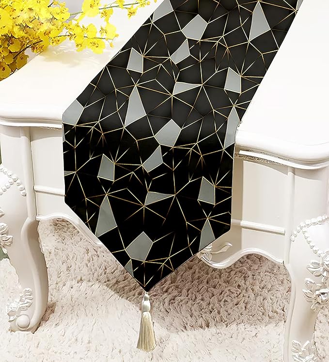 Woven Charm Black Sofa Cover & Polycotton Table Runner Set