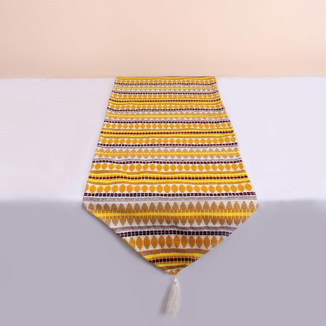 Aztec Yellow Woven Fabric Table Runner with Tassel