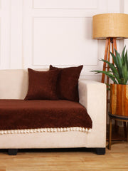 Brown Chenille Sofa Cover 70x30 Inch – Soft, Durable & Textured Fabric with Tassels | Sofa for Living Room, Bedroom, or Drawing Room