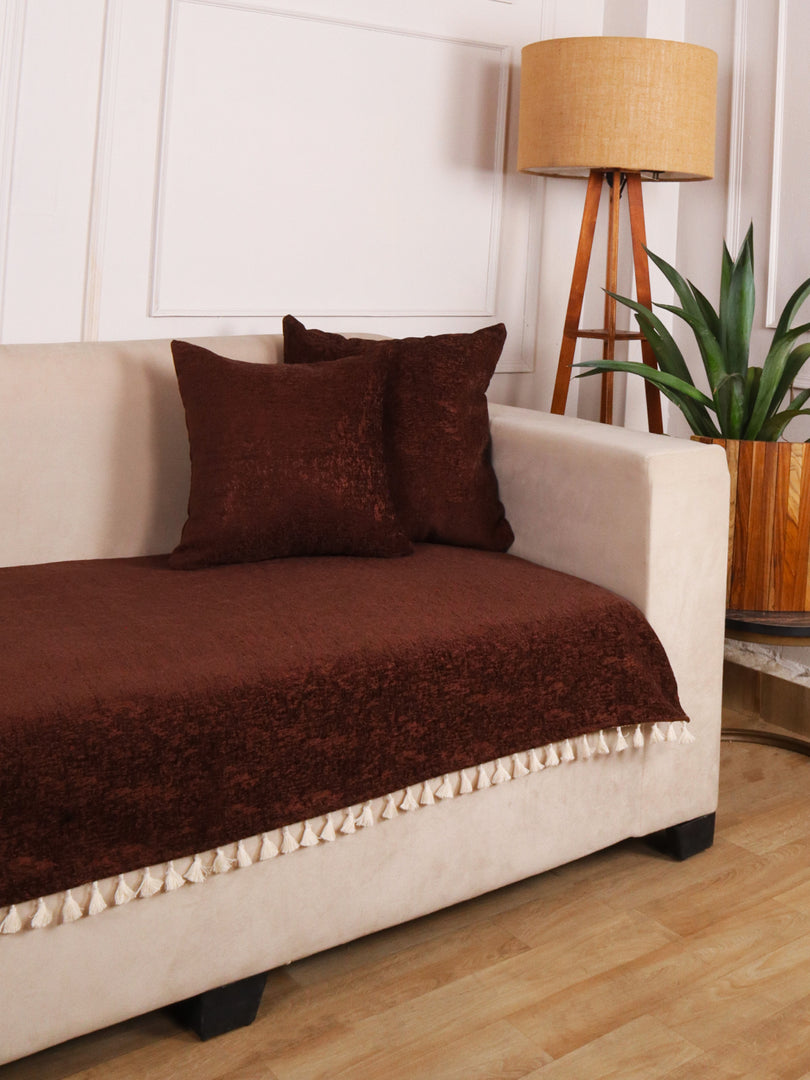 Brown Chenille Sofa Cover 48x30 Inch – Soft, Durable & Textured Fabric with Tassels | Sofa for Living Room, Bedroom, or Drawing Room (Copy)