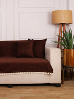 Load image into Gallery viewer, Brown Chenille Sofa Cover 24x60 Inch – Soft, Durable &amp; Textured Fabric with Tassels | Full Coverage   Sofa for Living Room, Bedroom, or Drawing Room
