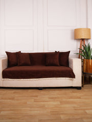 Brown Chenille Sofa Cover 70x60 Inch – Soft, Durable & Textured Fabric with Tassels | Full Coverage   Sofa for Living Room, Bedroom, or Drawing Room