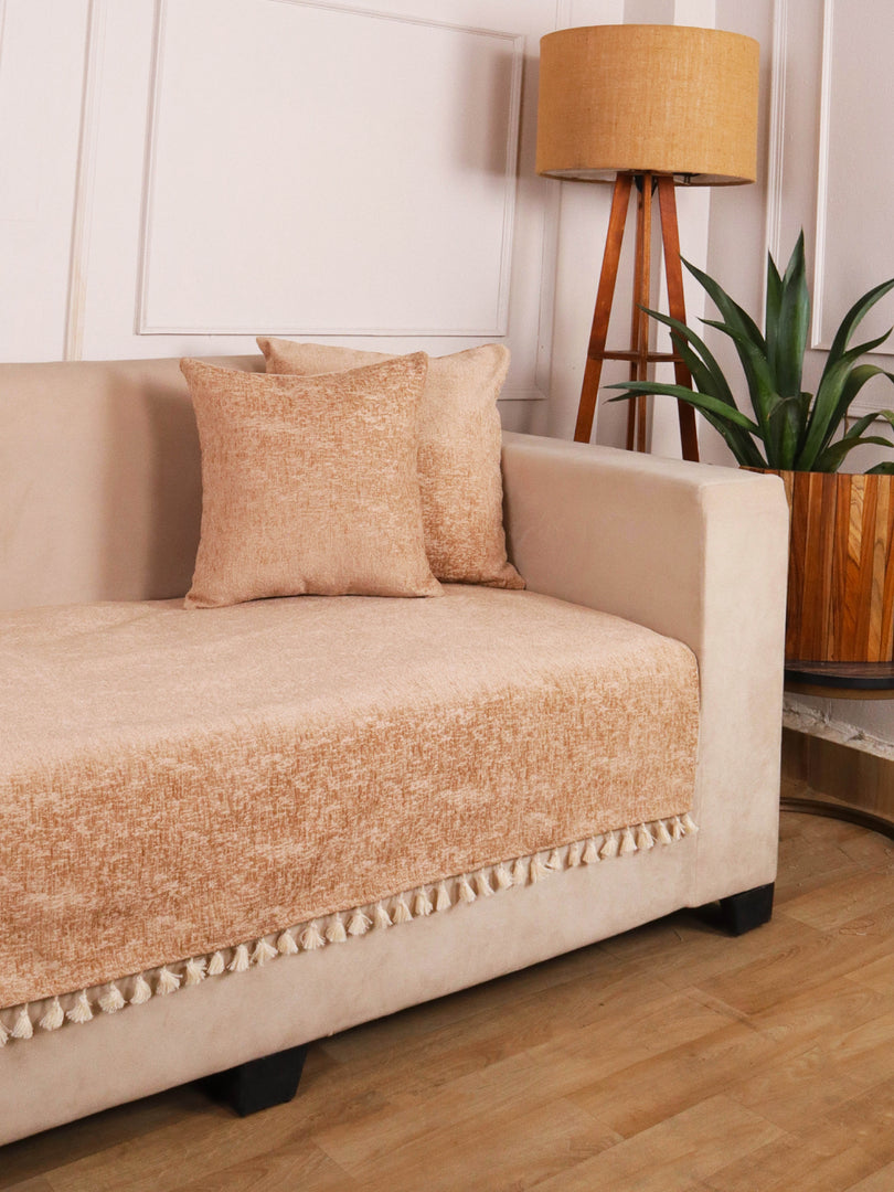 Beige Chenille Sofa Cover 24x30 Inch – Soft, Durable & Textured Fabric with Tassels | Sofa for Living Room, Bedroom, or Drawing Room