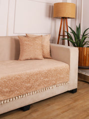 Beige Chenille Sofa Cover 70x30 Inch – Soft, Durable & Textured Fabric with Tassels | Sofa for Living Room, Bedroom, or Drawing Room