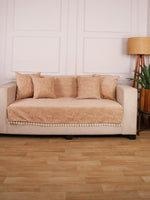 Load image into Gallery viewer, Beige Chenille Sofa Cover 24x60 Inch – Soft, Durable &amp; Textured Fabric with Tassels | Full Coverage Sofa for Living Room, Bedroom, or Drawing Room
