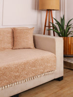 Load image into Gallery viewer, Beige Chenille Sofa Cover 24x60 Inch – Soft, Durable &amp; Textured Fabric with Tassels | Full Coverage Sofa for Living Room, Bedroom, or Drawing Room
