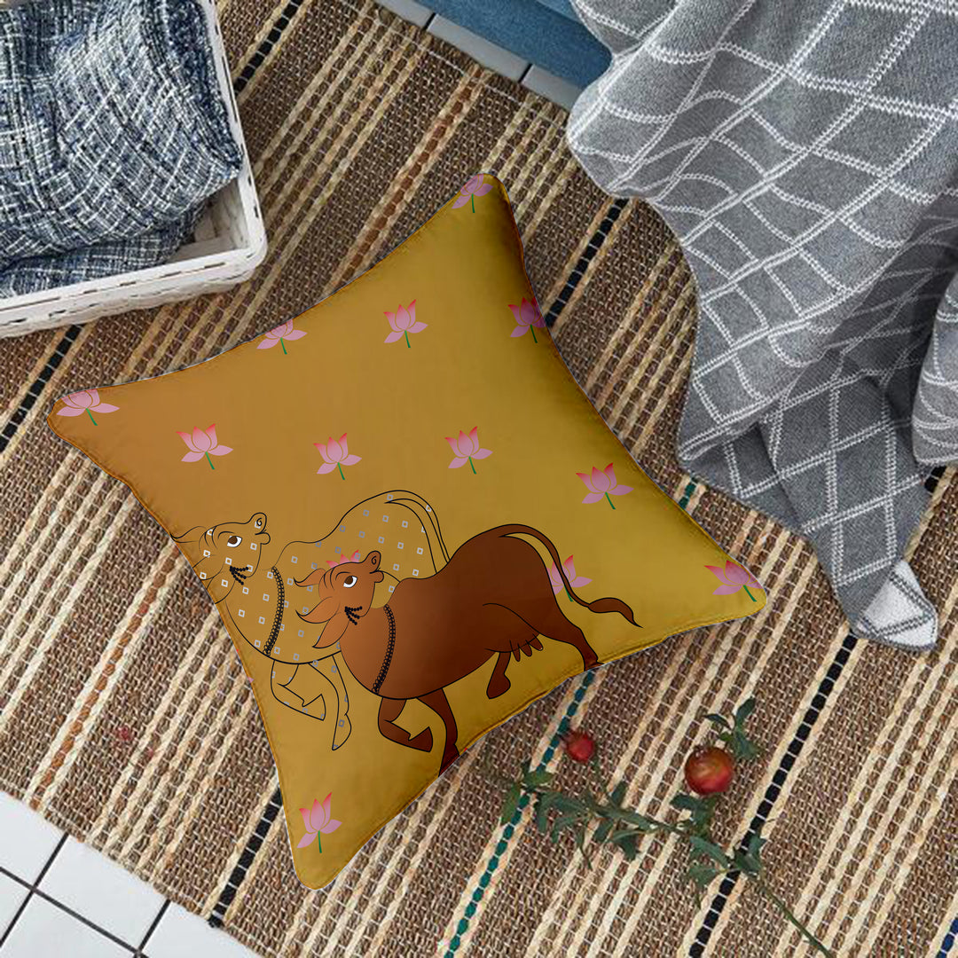 Cow Printed Cotton Canvas Cushion Cover Set of 2