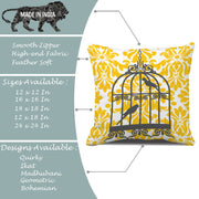 Soft Touch Luxurious Yellow Bird Printed Cotton Canvas Cushion Cover Set of 2