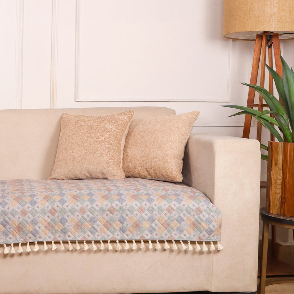 Quilted Velvet Printed Abstract Rhombuses Sofa Cover Set – 1, 2 & 3 Seater