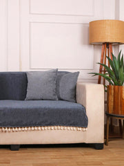 Beige Chenille Sofa Cover 70x60 Inch – Soft, Durable & Textured Fabric with Tassels | Full Coverage   Sofa for Living Room, Bedroom, or Drawing Room