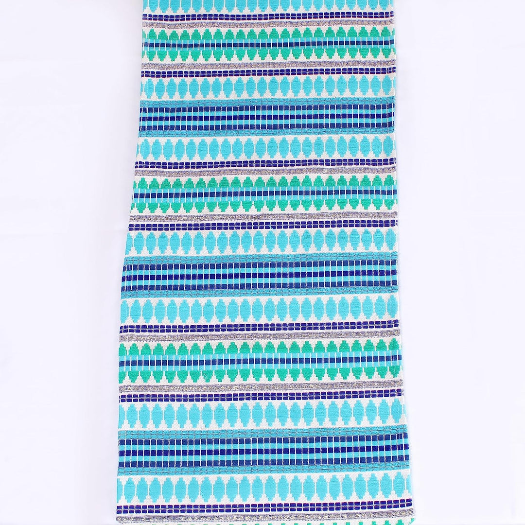 Aztec Blue Woven Fabric Table Runner with Tassel