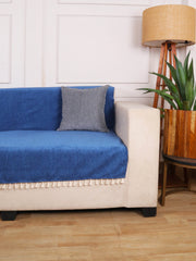 blue Chenille Sofa Cover 70x60 Inch – Soft, Durable & Textured Fabric with Tassels | Full Coverage   Sofa for Living Room, Bedroom, or Drawing Room