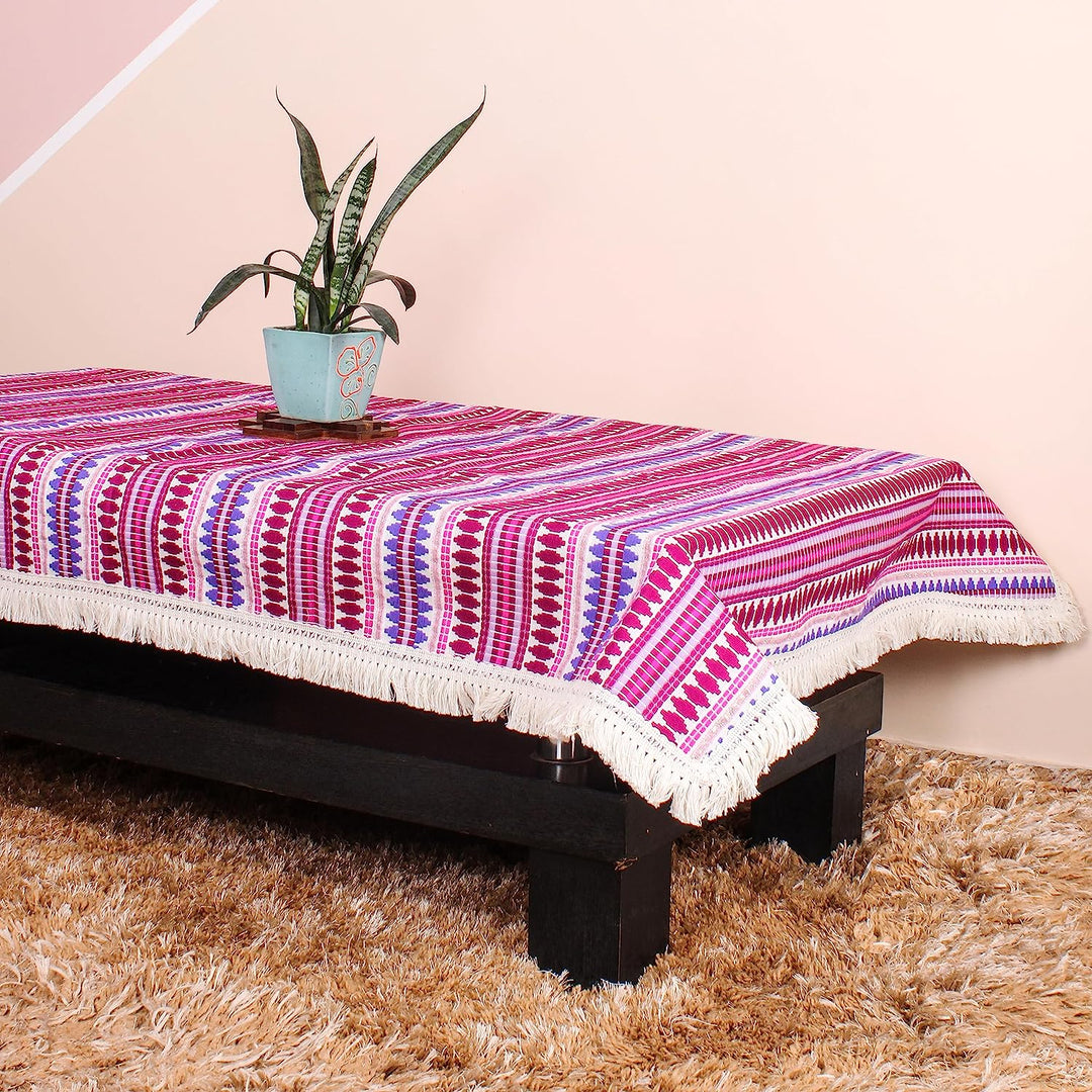 Aztec Purple Woven Fabric Table Cover with Lace