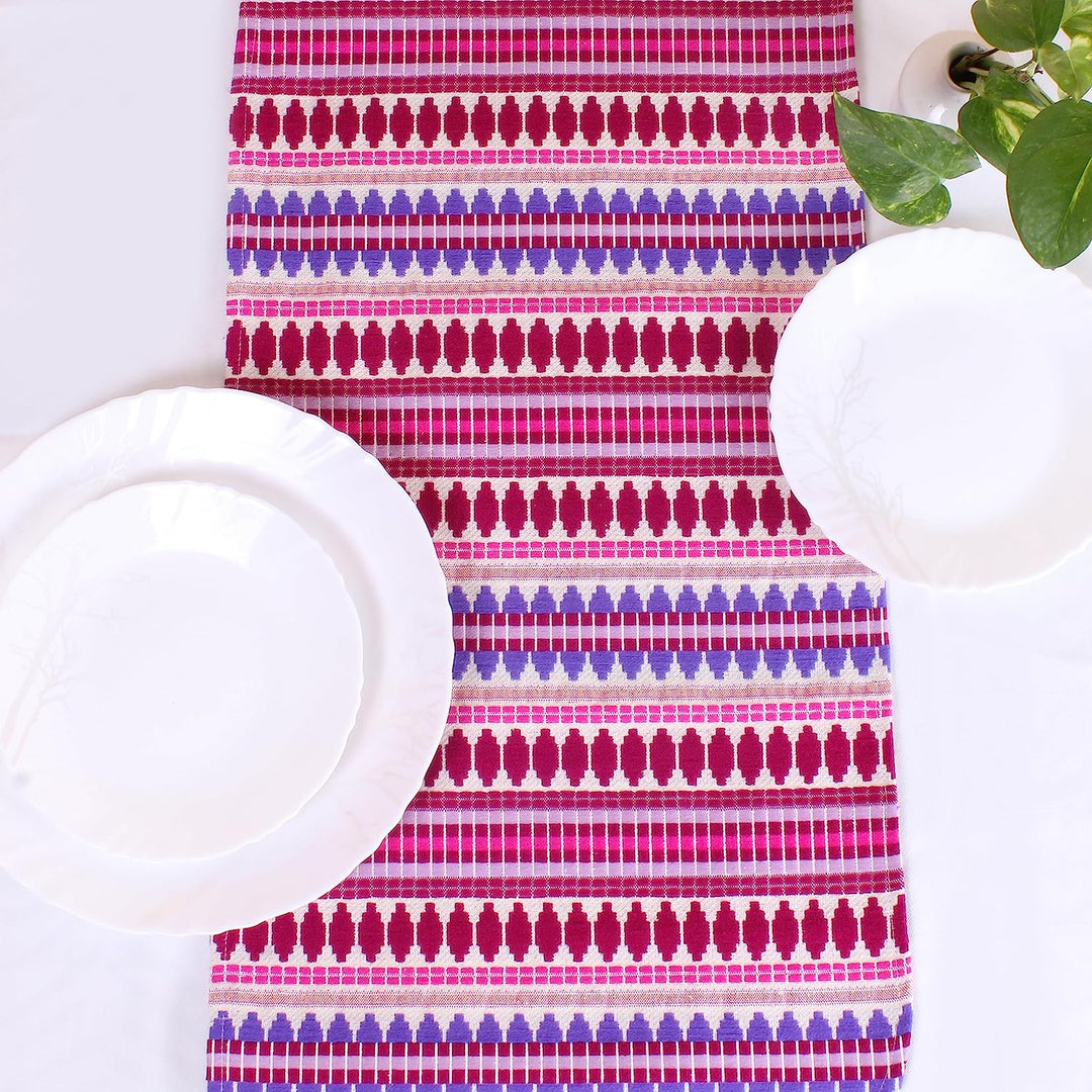 Aztec Purple Woven Fabric Table Runner with Tassel