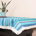 Load image into Gallery viewer, Aztec Blue Woven Fabric Table Cover with Lace