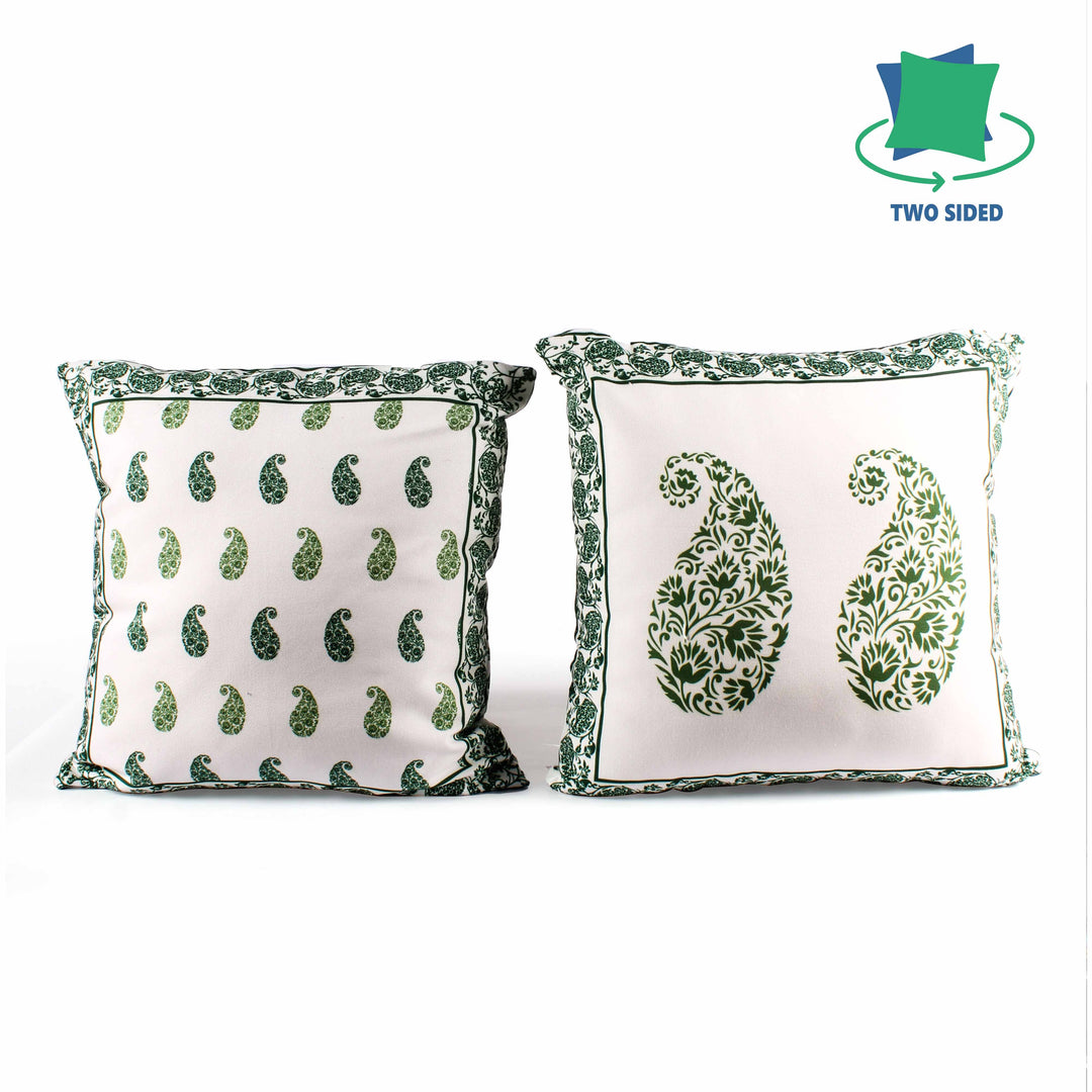 Both Side Block Print Spring Paisley Green Cushion Cover Set of 2