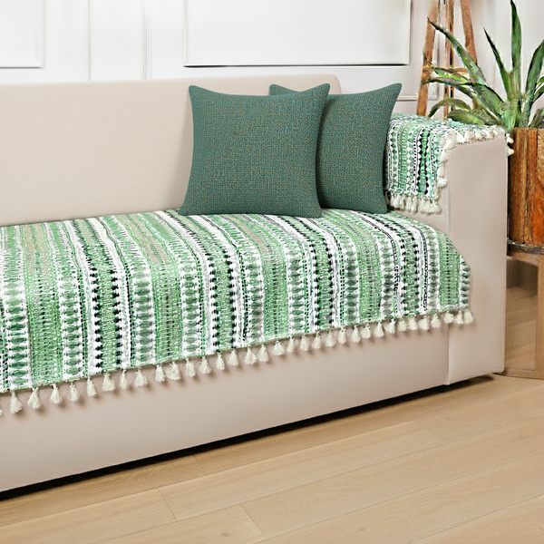 Ethnic Art Sofa Protector with Solid Jute Cushion Cover Set