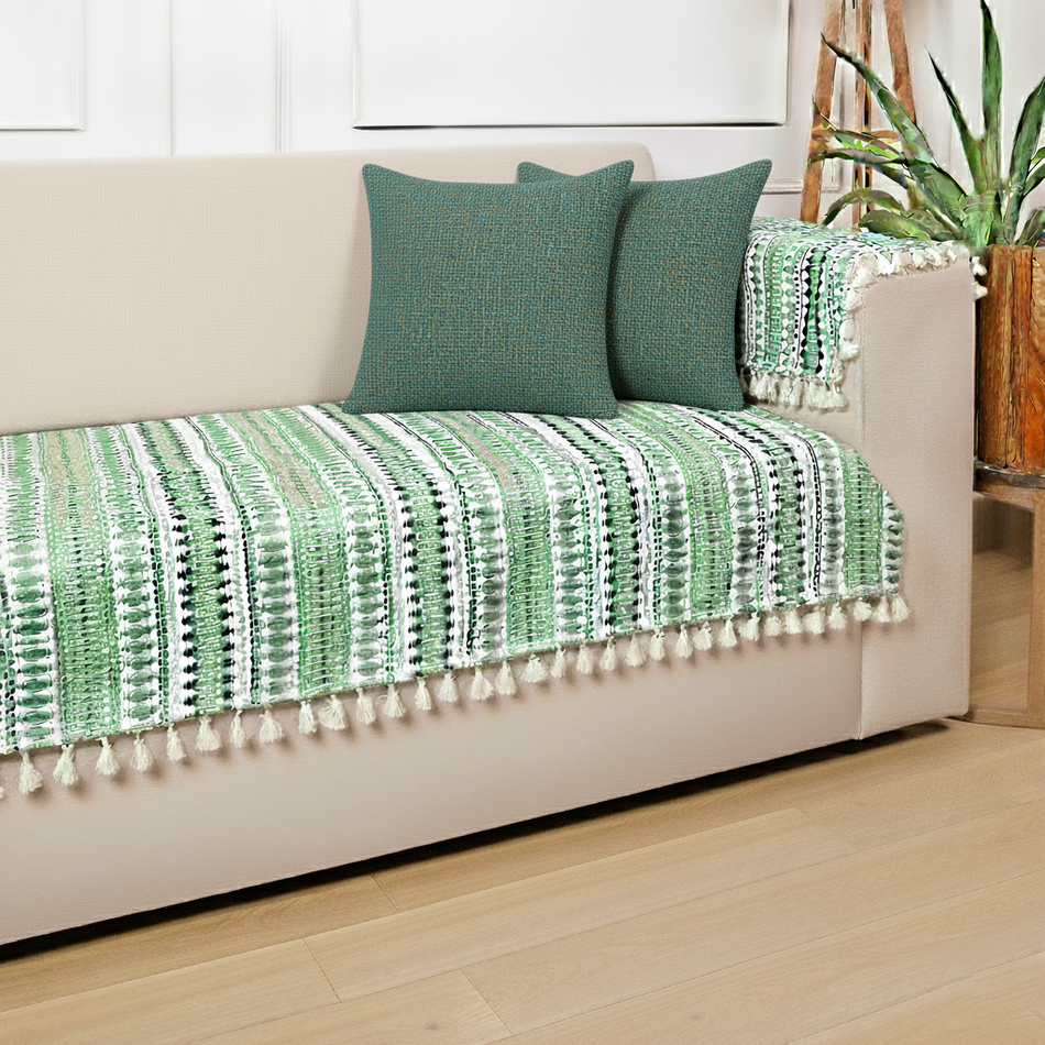 Ethnic Art Sofa Protector with Solid Jute Cushion Cover Set