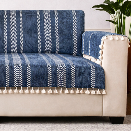 3 Seater Full (70x60 Inch),Blue (Stripe)
