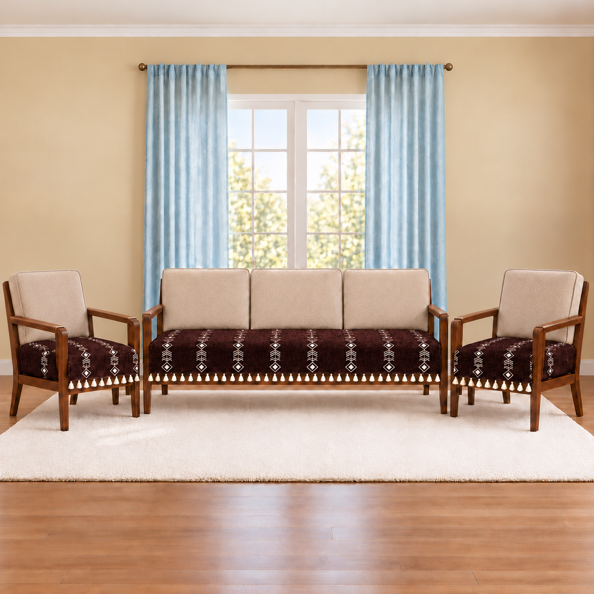 3+1+1 Sofa Cover,Brown Arrow