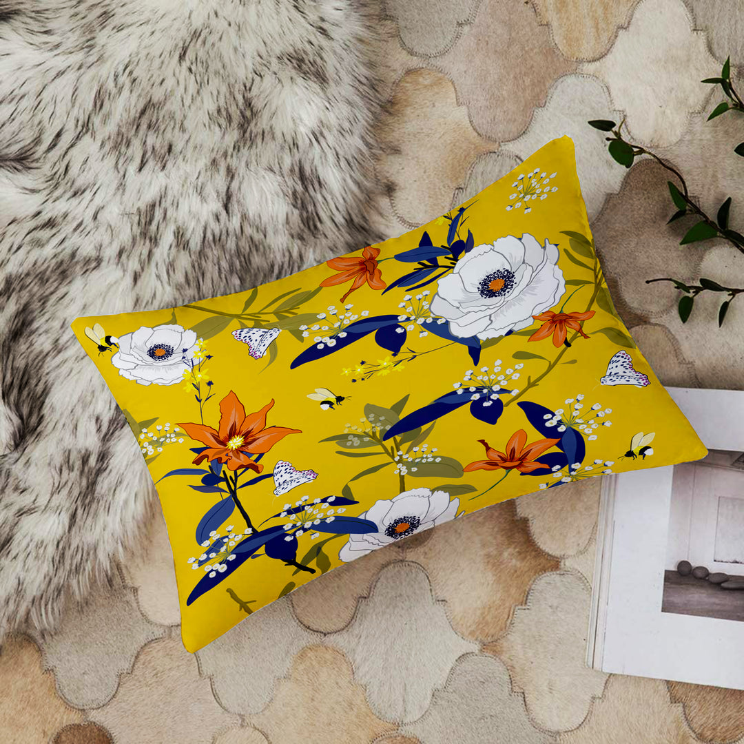 Soft Touch Luxurious Printed Floral Cotton Canvas Rectangular Cushion Cover Set of 2