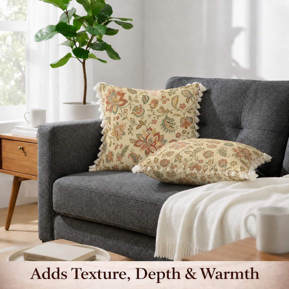 Classic Botanical Polycotton Cushion Covers – Set of 2 (16 x 16 in) (Beige)