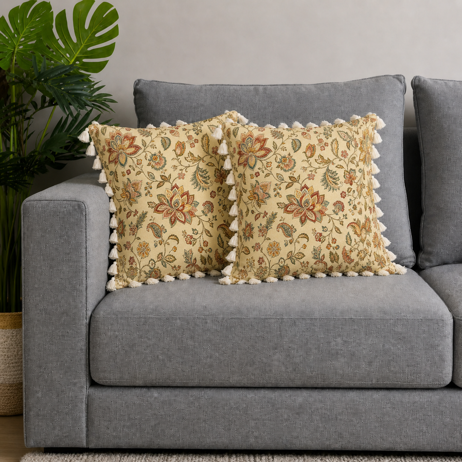 Classic Botanical Polycotton Cushion Covers – Set of 2 (16 x 16 in) (Beige)