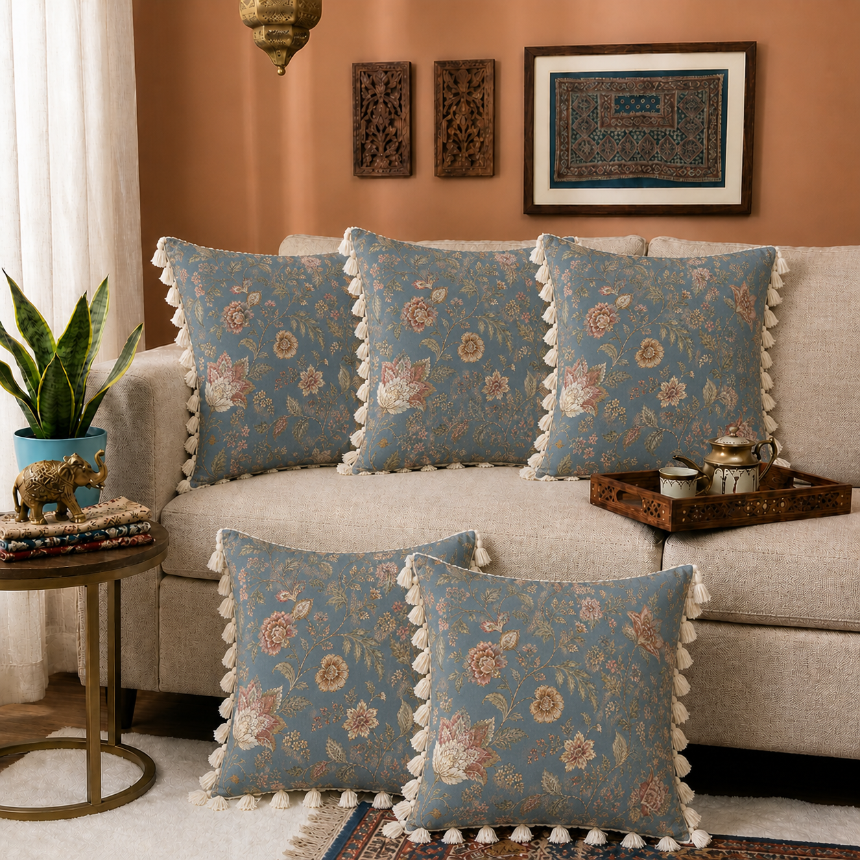 Set of 5 (16 x 16 in),Blue(Flora Blue)