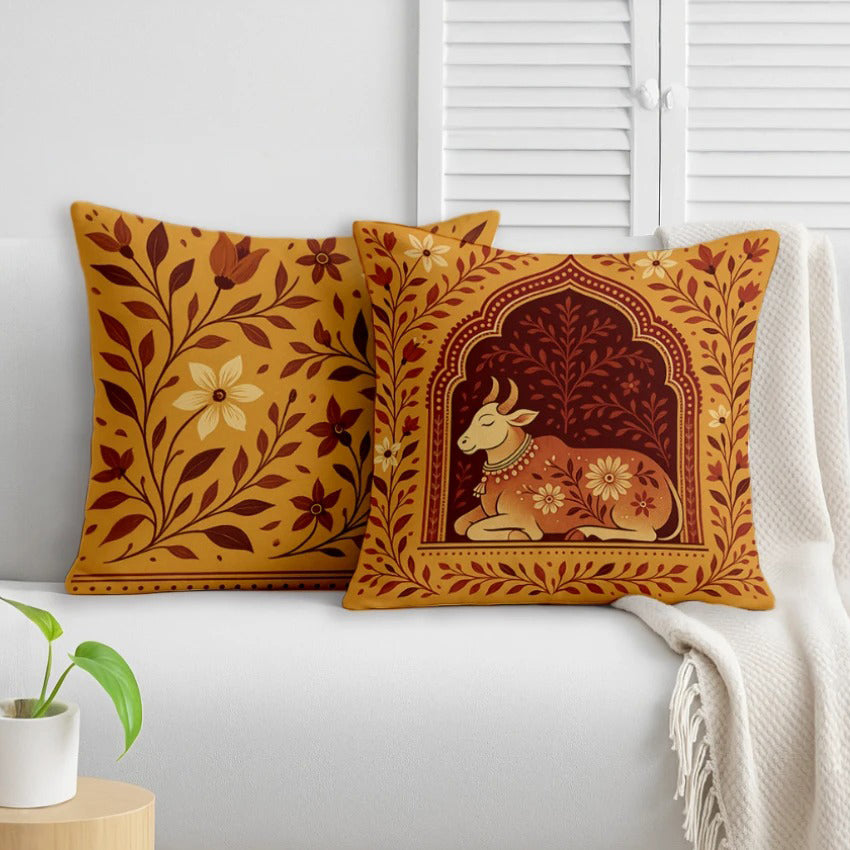 Satin Ethnic Nandi Cushion Covers, Living Room & Festive Decor - Set of 2 and 5