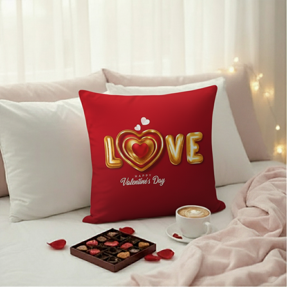 Red Romance Love Cushion Cover (16x16 Inches)