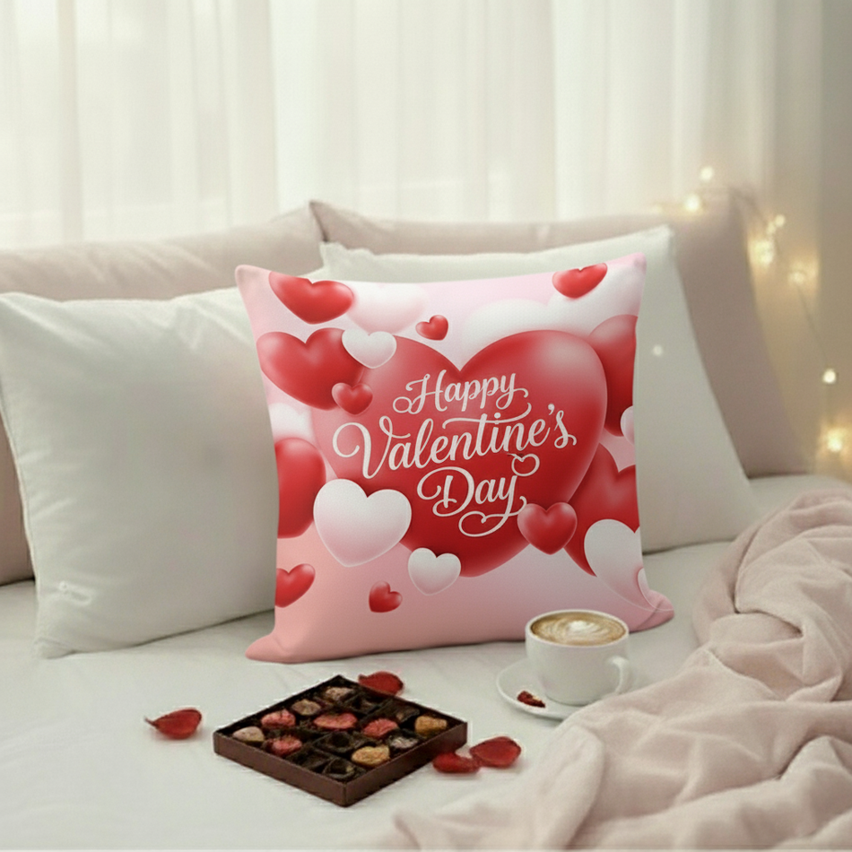 Valentine Hearts Cushion Cover (16x16 Inches)