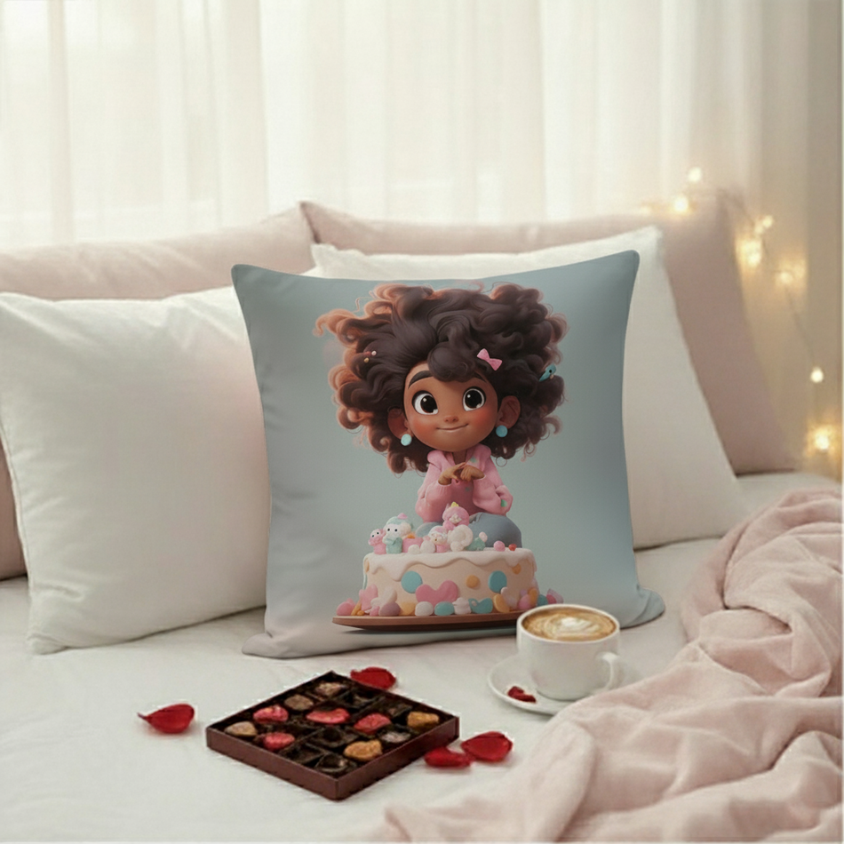 Sweet Valentine Girl Cushion Cover (16x16 Inches)