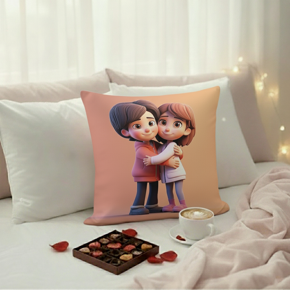 Valentine Romantic Couple Hug Cushion Cover (16x16 Inches)
