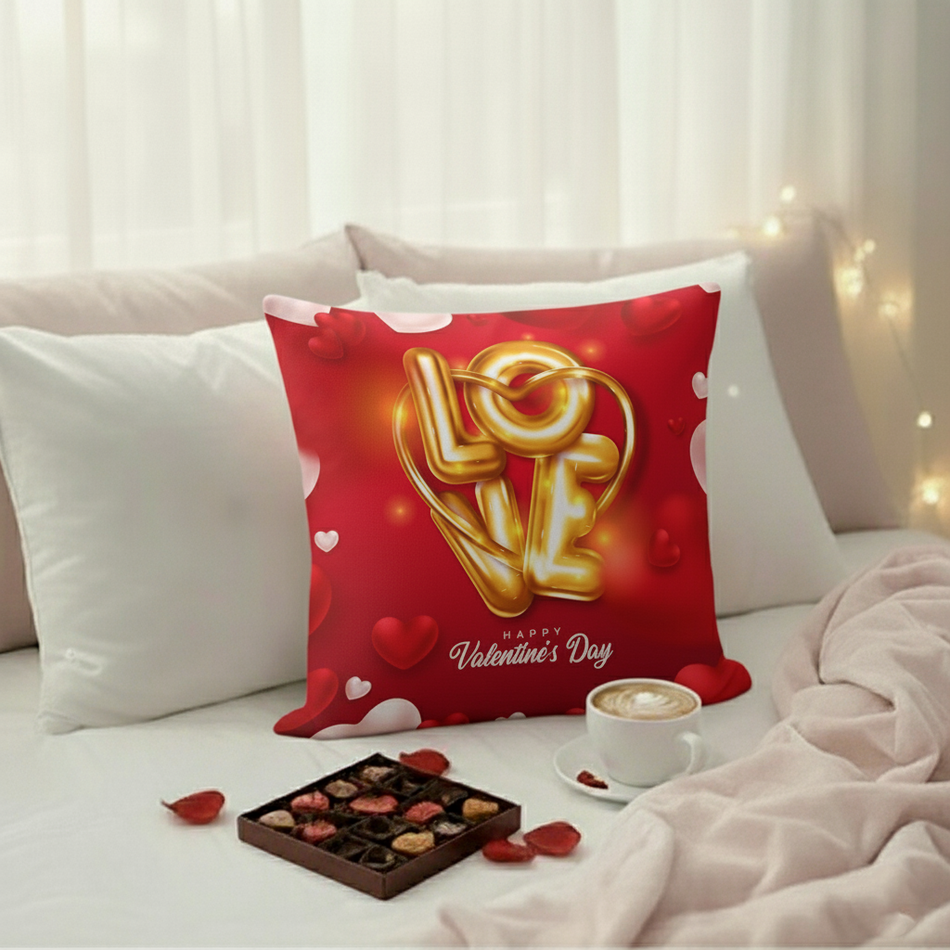 Luxury Love Hearts Cushion Cover (16x16 Inches)