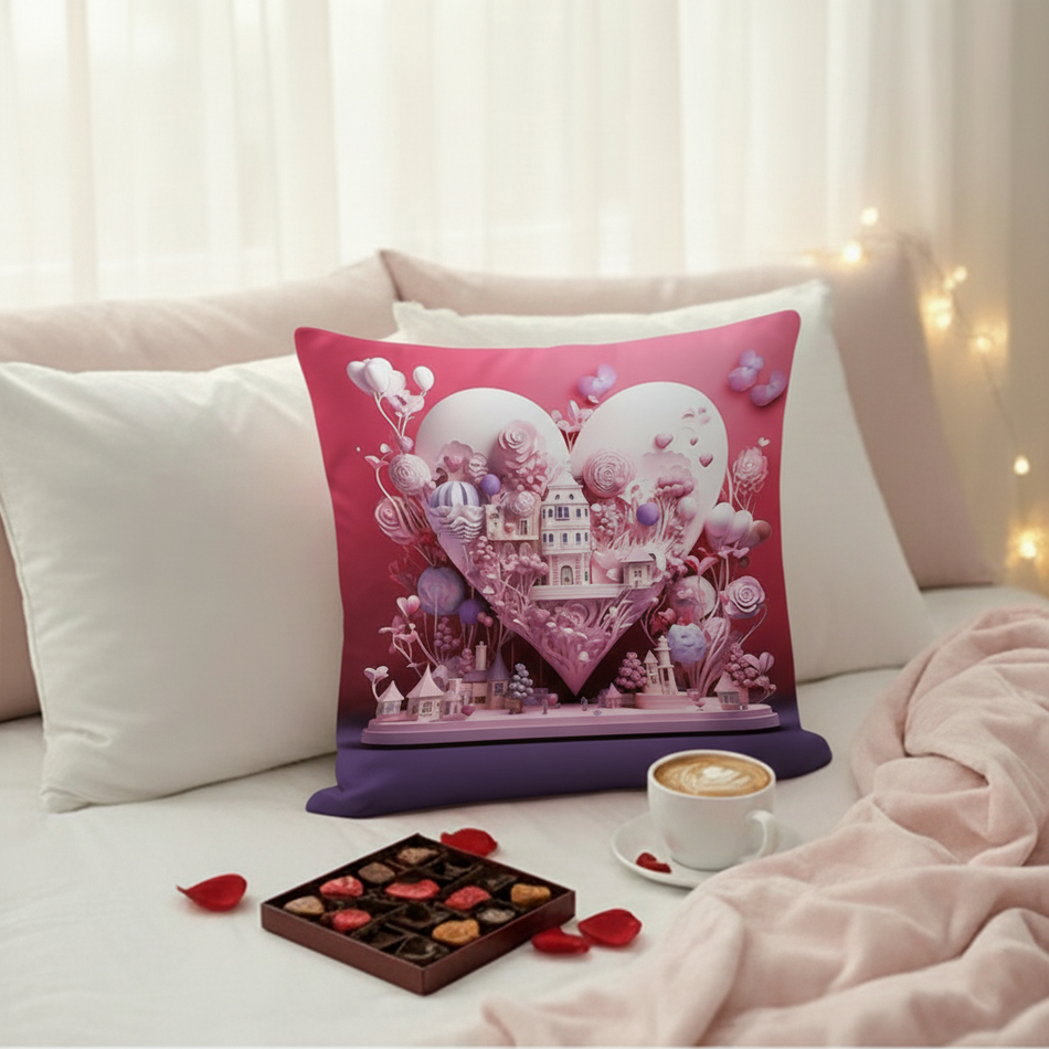 Valentine Dreamland Cushion Cover (16x16 Inches)