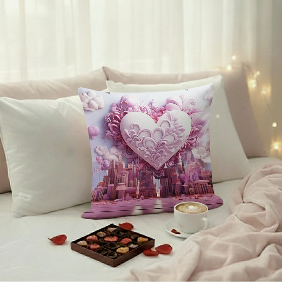 Valentine Heart Fantasy Cushion Cover (16x16 Inches)