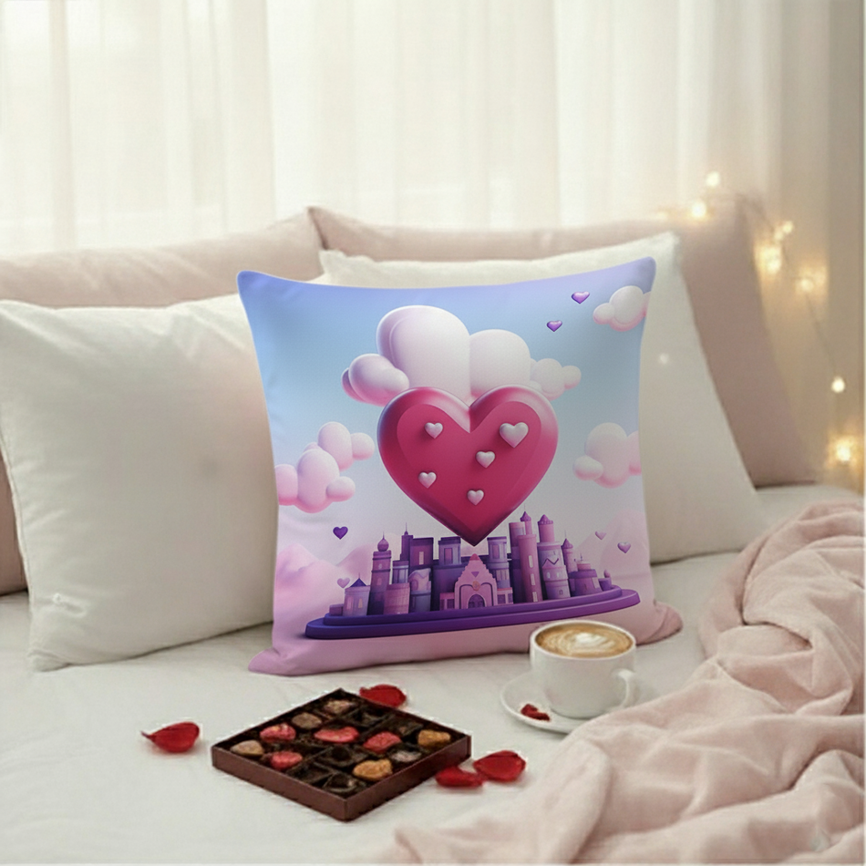 Valentine Love Castle Fantasy Cushion Cover (16x16 Inches)